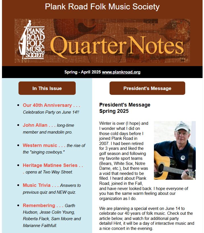 Image of first page of Quarternotes Spring 2025